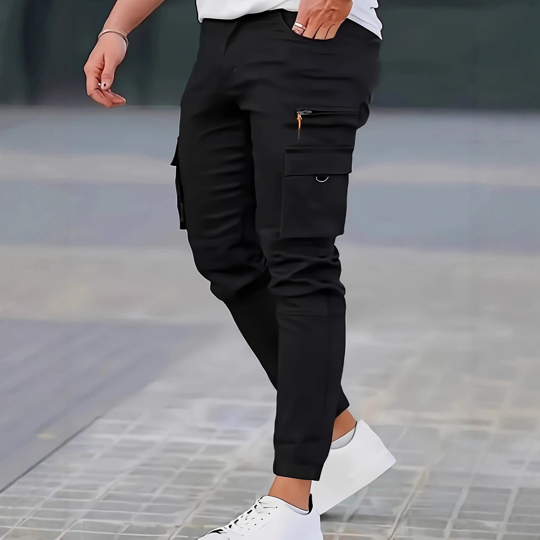 Men's tapered utility cargo pants with zip pocket, flap pockets, and D-ring Chichicherry