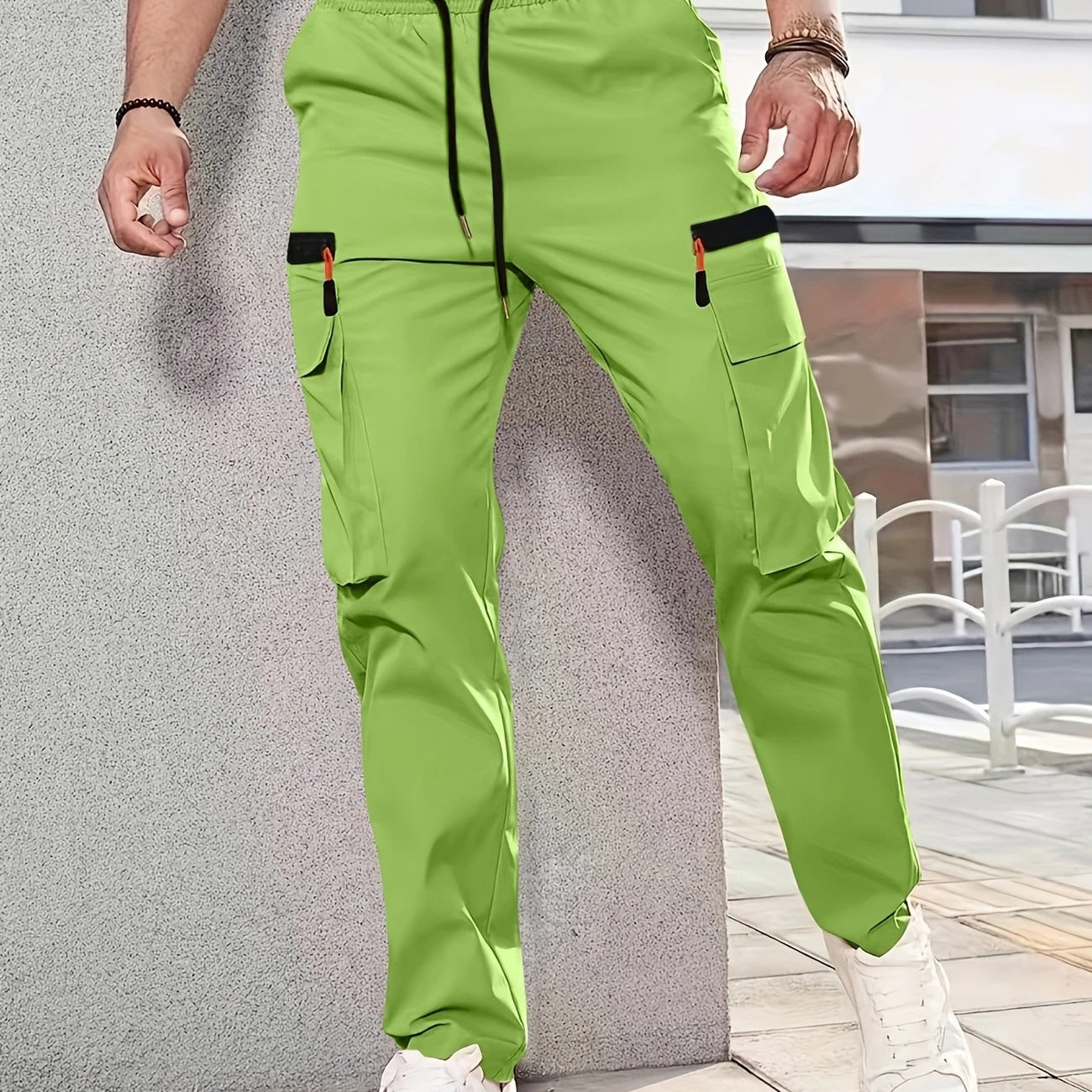 Men's Tapered Cargo Jogging Pants with Elastic Waistband, Drawstring & Multi-Pockets Chichicherry