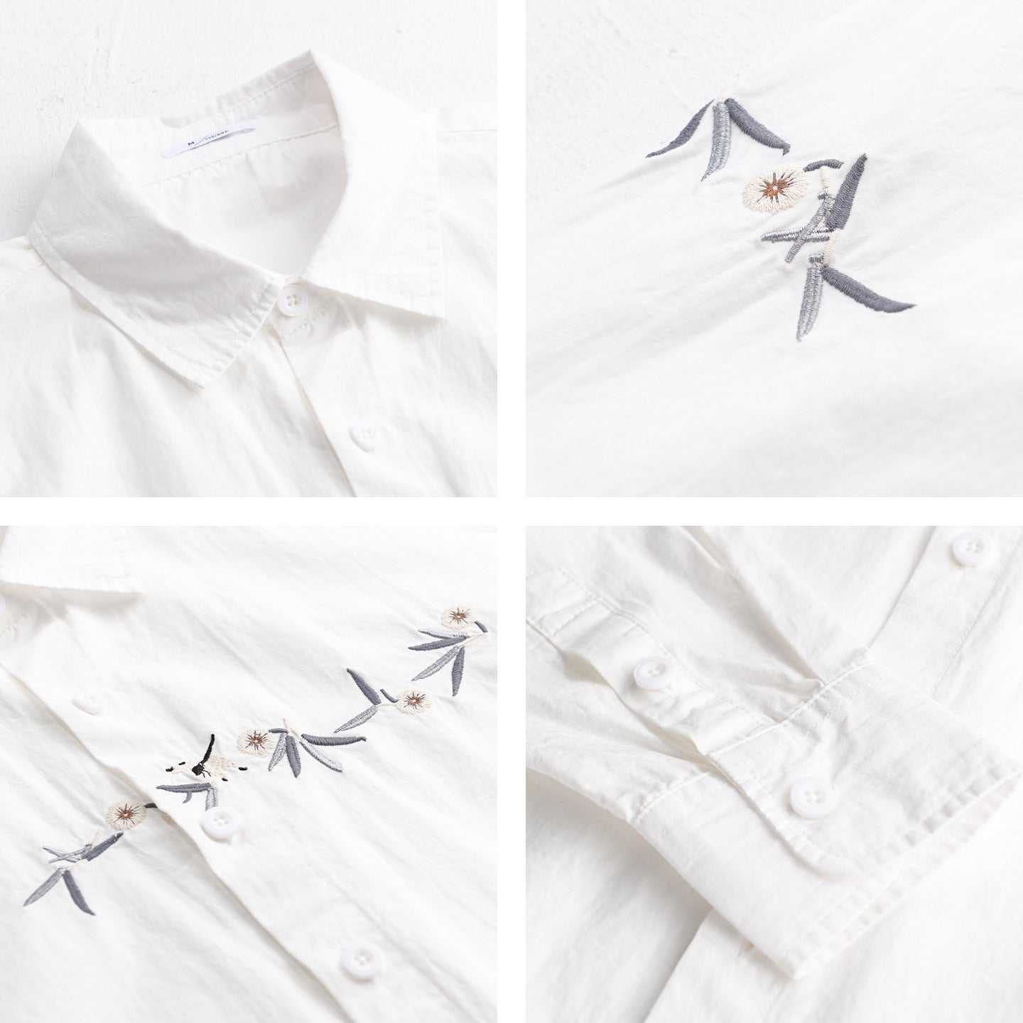 Women's loose embroidered cotton overshirt with kent collar and layering detail Chichicherry