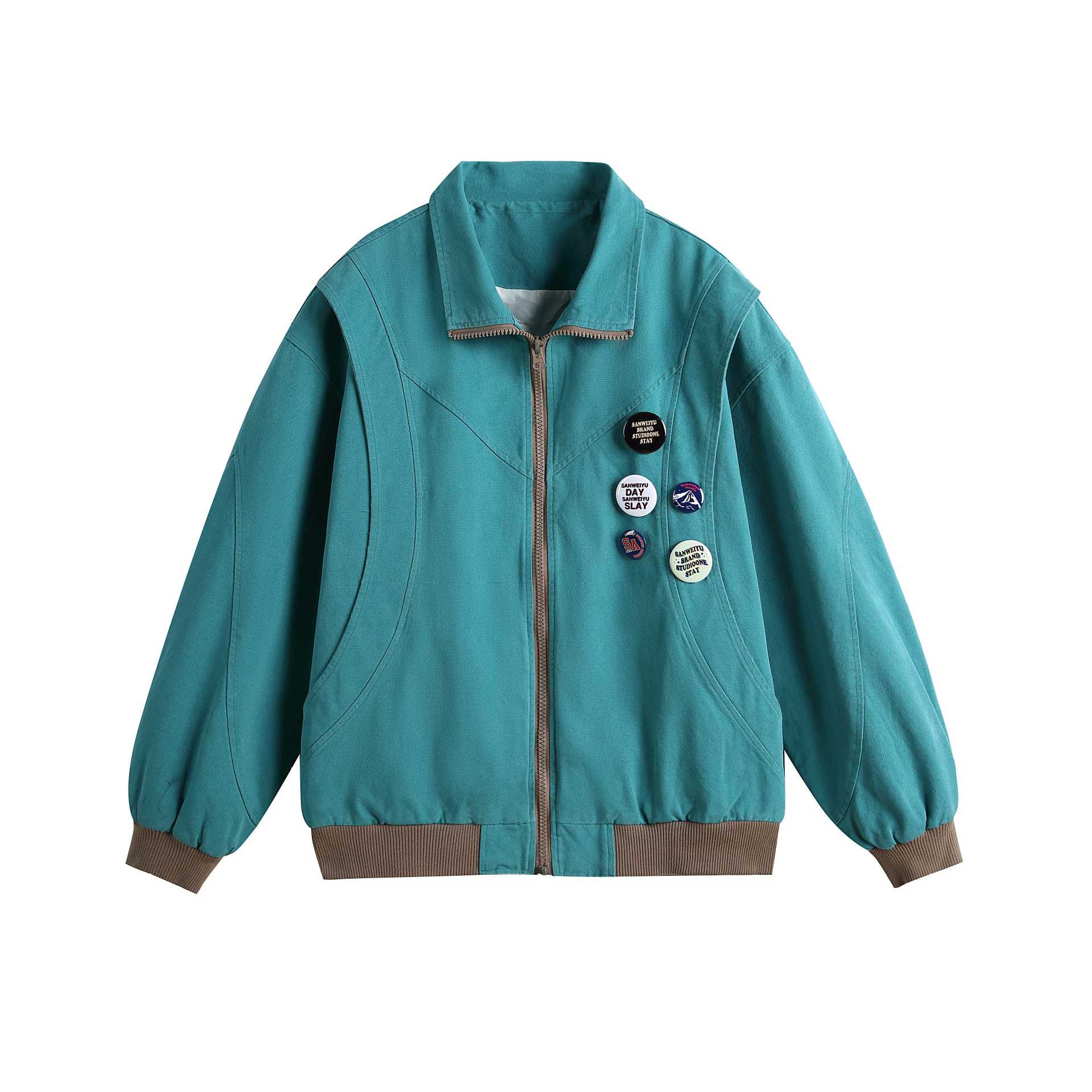 Women's short blouson with stand-up collar, ribbed cuffs and lapel pins Chichicherry