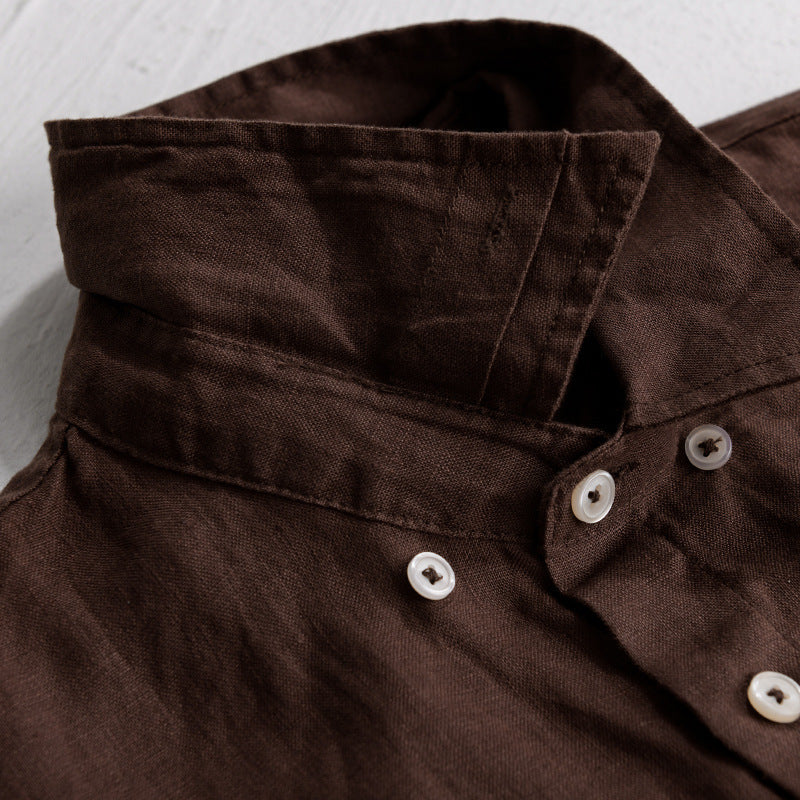 Men's Loose Linen Overshirt with Chest Pockets and Button Placket Chichicherry