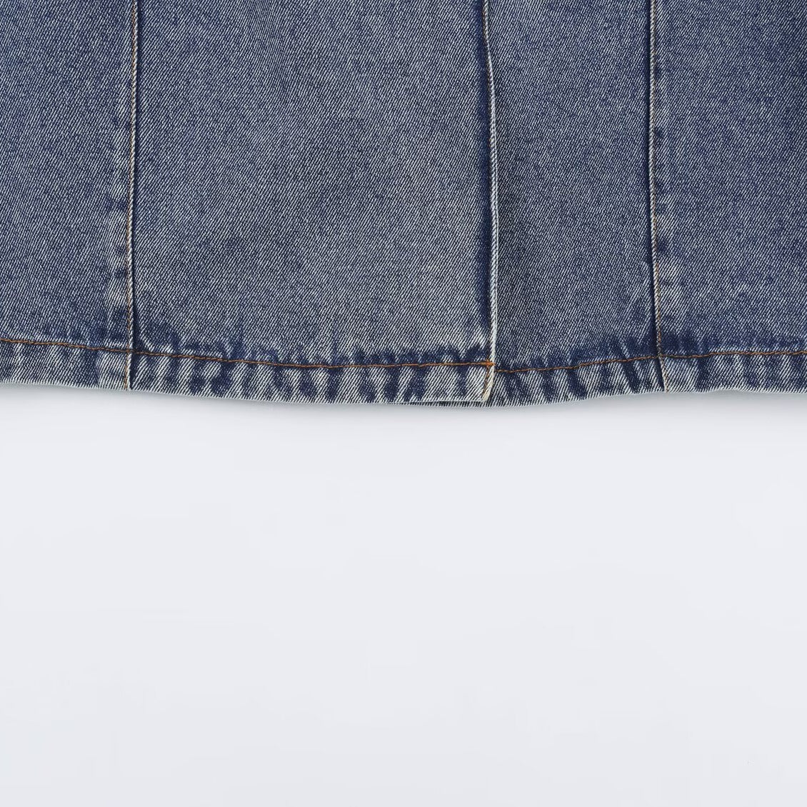 Women's Cropped Jeans Jacket in Boxy Cut with Stand-Up Collar and Three-Quarter Sleeves Chichicherry