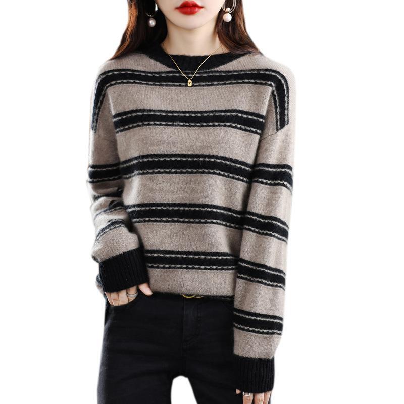 Women's Soft Striped Sweater in Mohair Look with Boxy Silhouette Chichicherry
