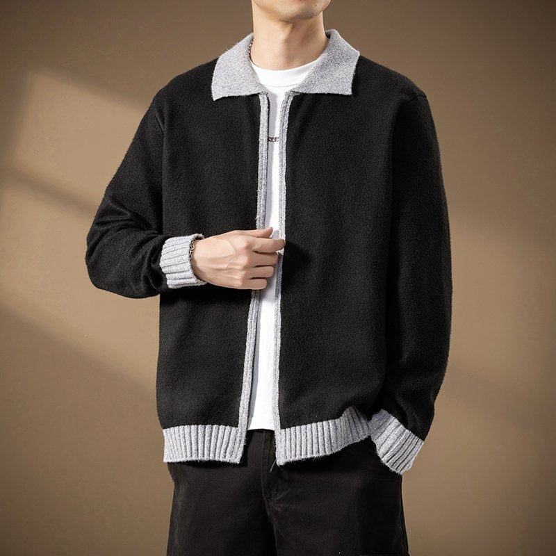 Men's cardigan with full zip and contrasting ribbed hem Chichicherry