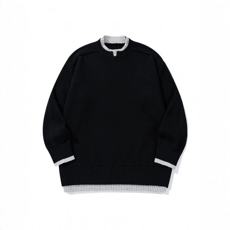Unisex Relaxed-Fit Fine Knit Sweater with Contrast Cuffs and Extended Ribbed Hem Chichicherry