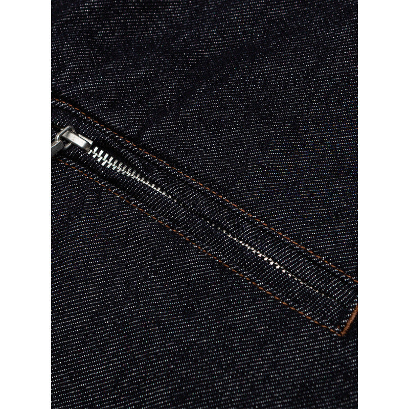 Men's Boxy Denim Jacket with Full Zip, Chest Zip Pocket and Shirt Collar Chichicherry