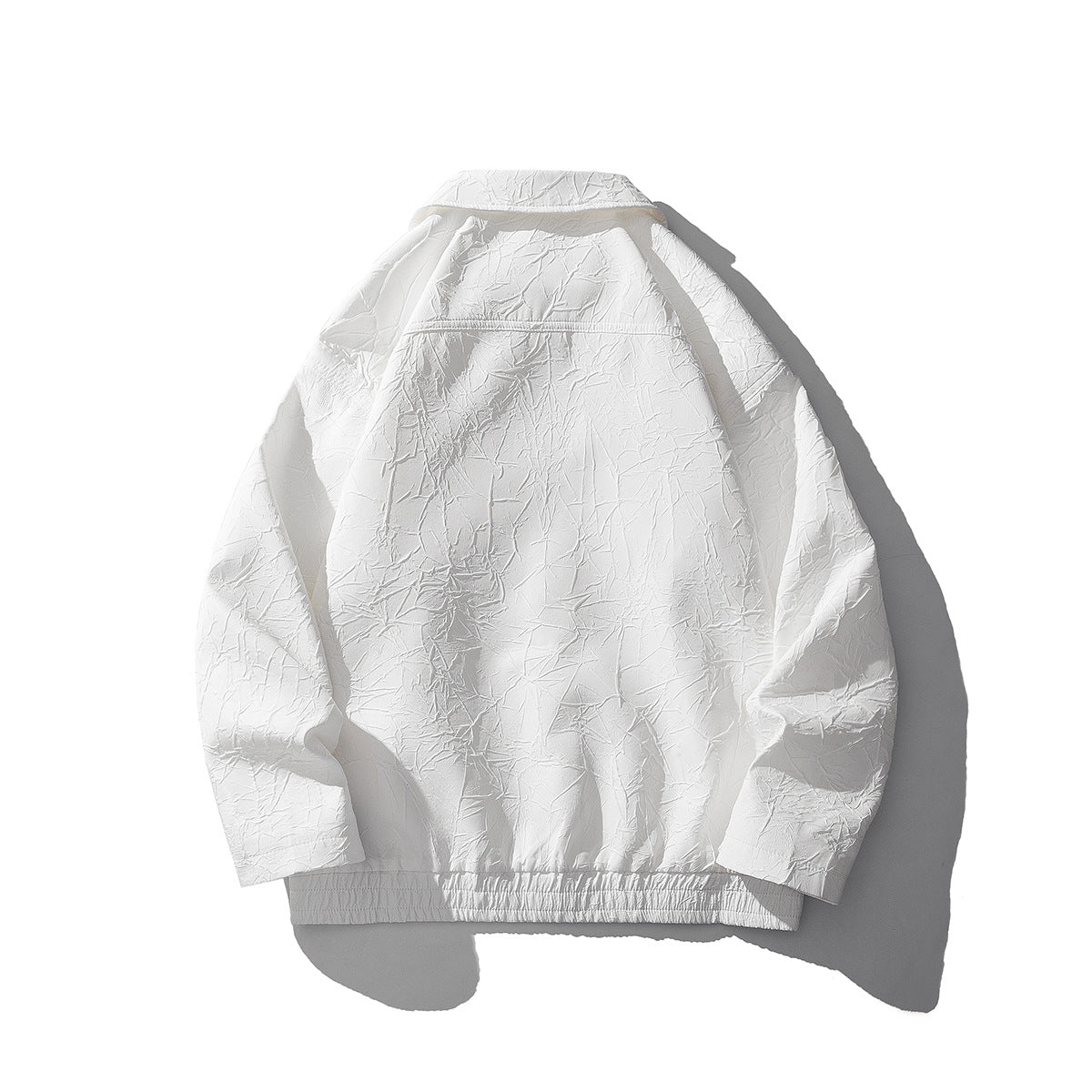 Men's Lightweight Crinkle-Texture Zip Jacket with Shirt Collar and Elastic Hem Chichicherry