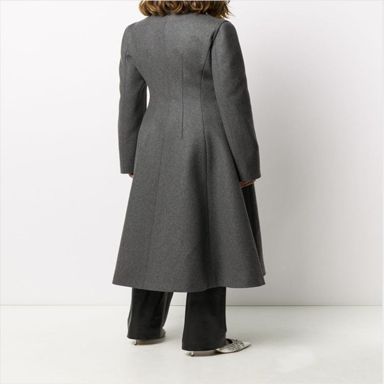 Women's Tailored A-Line Coat with Asymmetrical Single-Breasted and Flared Skirt Chichicherry