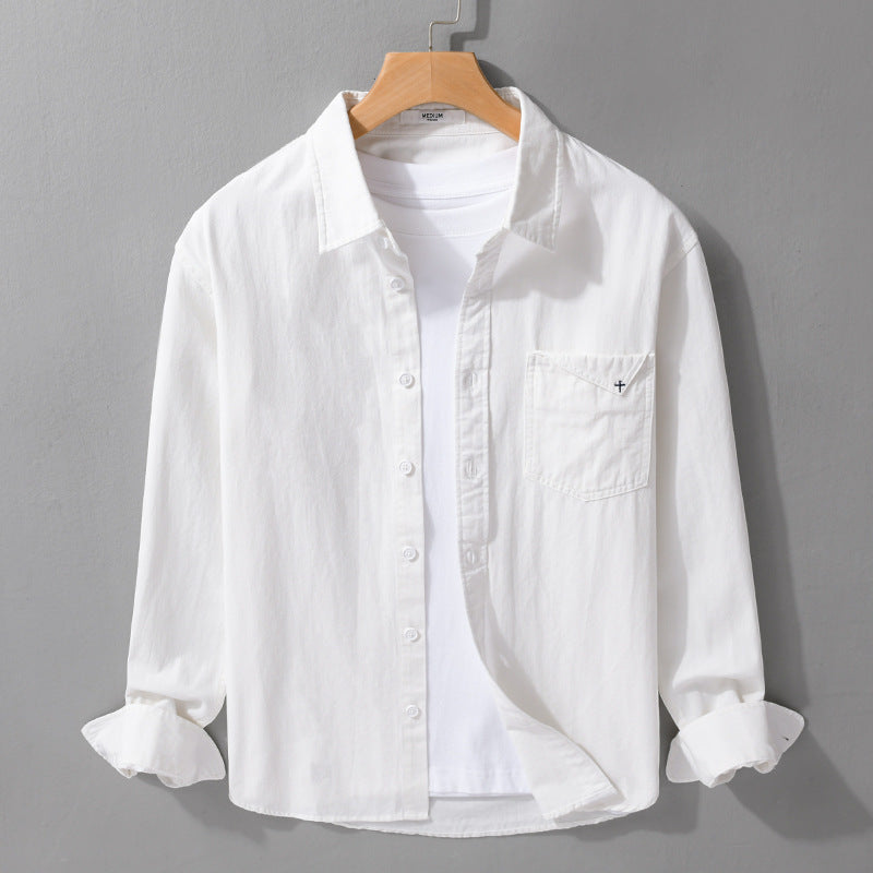 Men's Lightweight Cotton Shirt Jacket in Layering Look with Kent Collar and Patch Chest Pocket Chichicherry