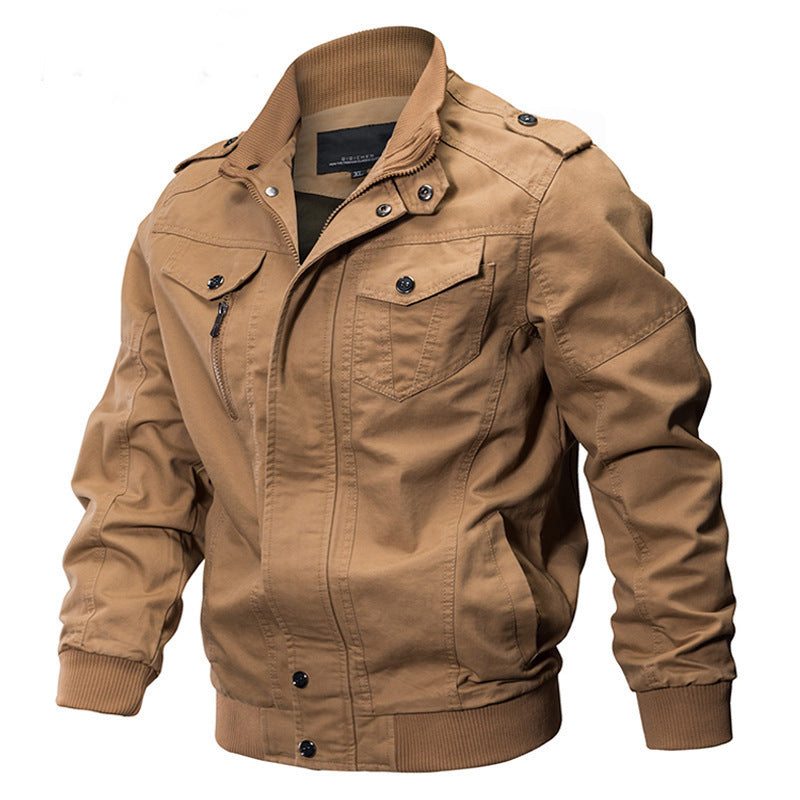 Men's canvas field jacket in military utility style with shoulder epaulets and concealed two-way zipper Chichicherry