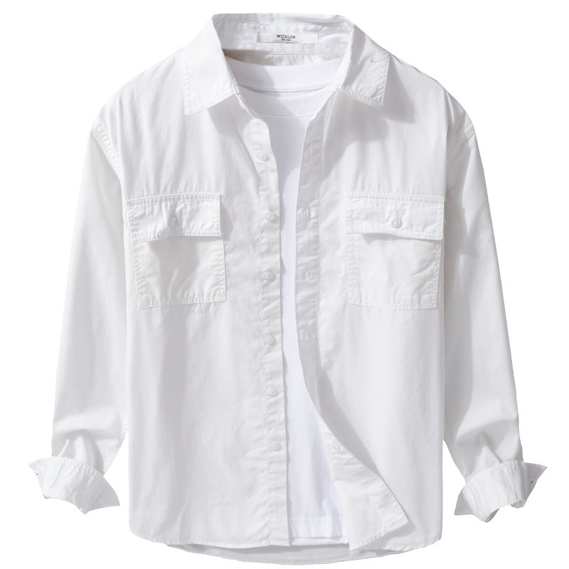 Men's Easy-Care Cotton Utility Overshirt with Double Chest Pockets and Relaxed Hem Chichicherry
