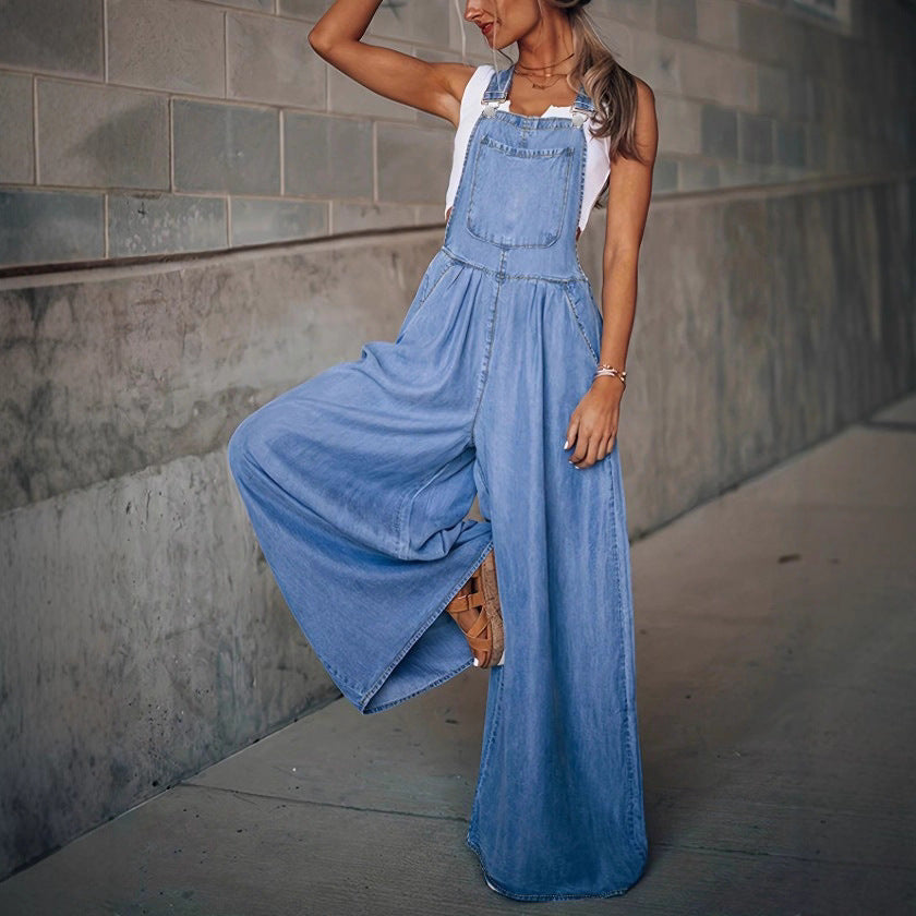 Ladies wide denim overall in palazzo style Chichicherry