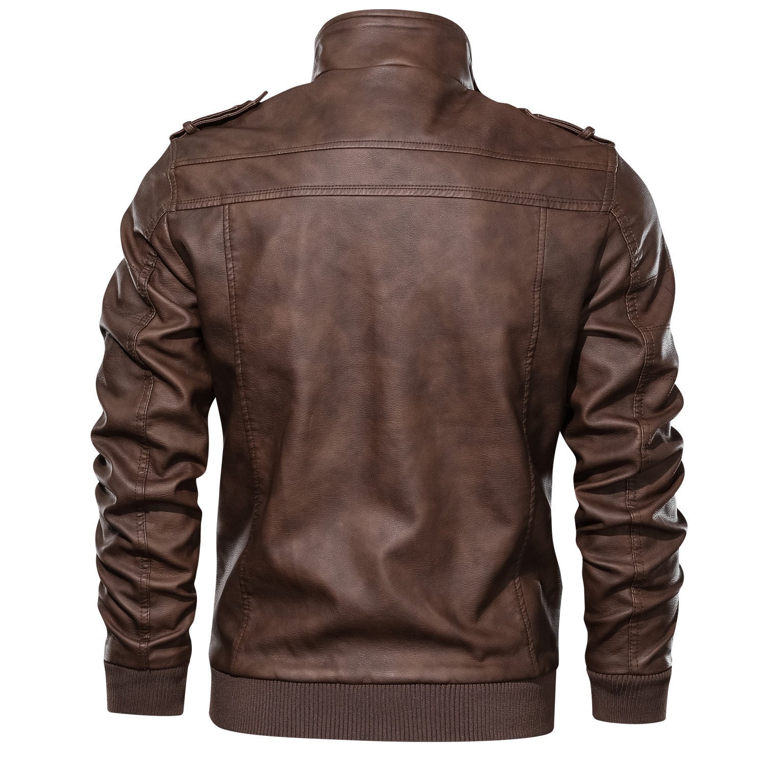 Men's Leather Bomber Jacket in Aviator Style with Stand Collar and Ribbed Cuffs Chichicherry