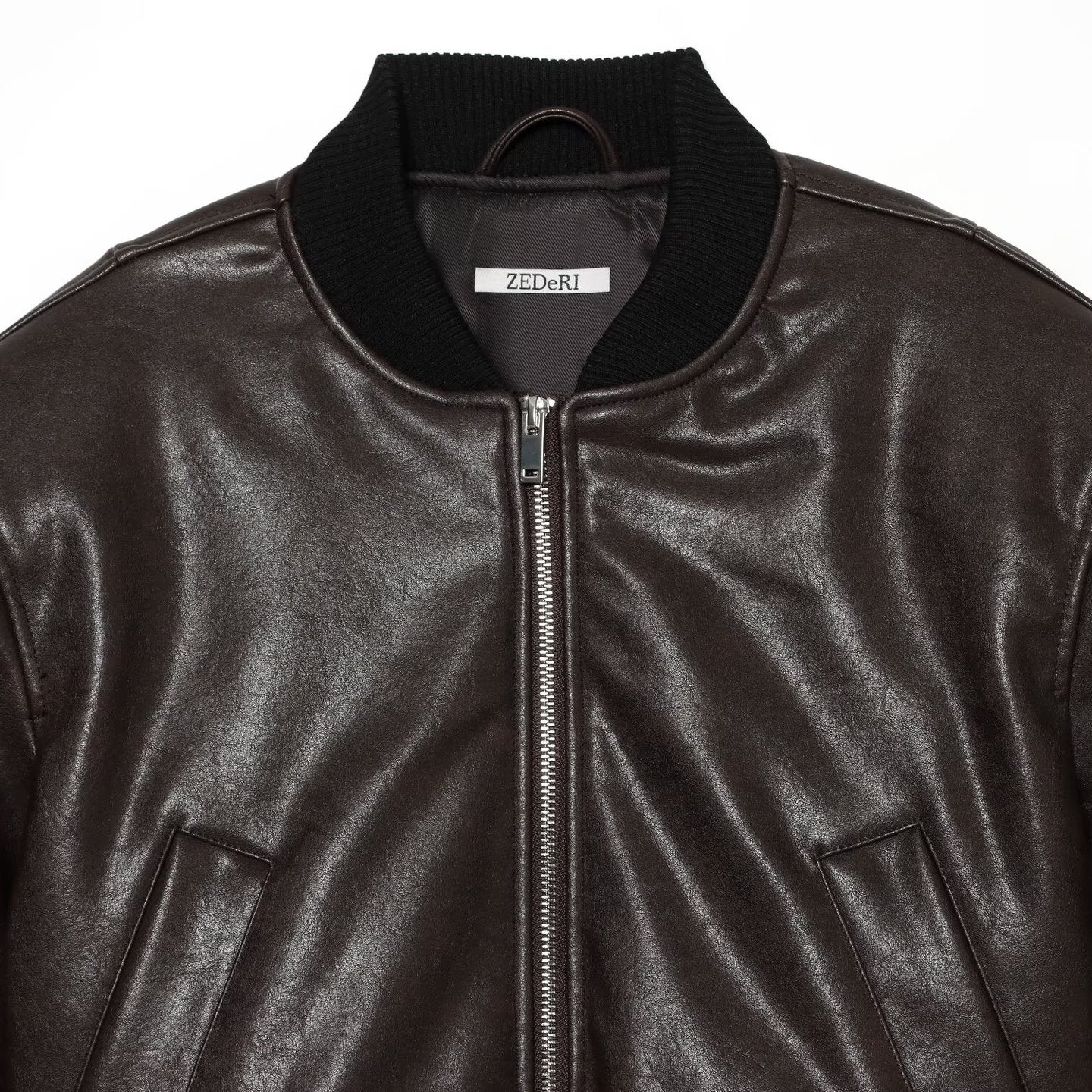 Men's leather-look bomber jacket in cropped style with ribbed cuffs Chichicherry