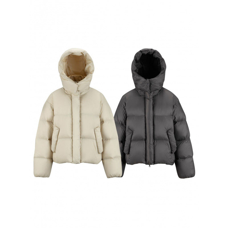 Women's Short Padded Crop Quilted Jacket with Volume Hood and Concealed Snap Placket Chichicherry