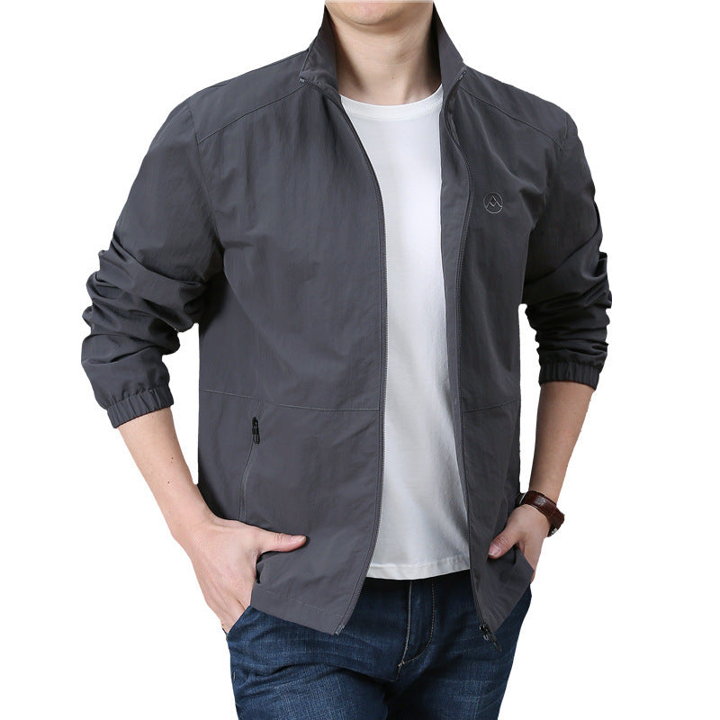 Men's Lightweight Wind Jacket with Stand Collar, Elastic Cuffs and Concealed Zipper Chichicherry