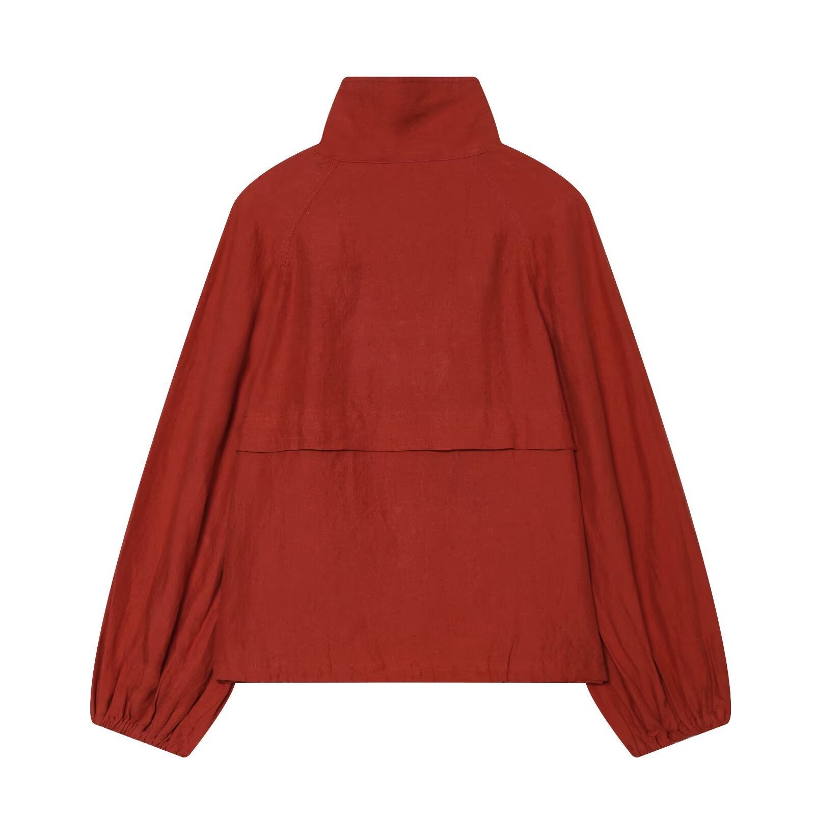 Ladies short jacket with high stand-up collar, continuous button placket and drawstring Chichicherry