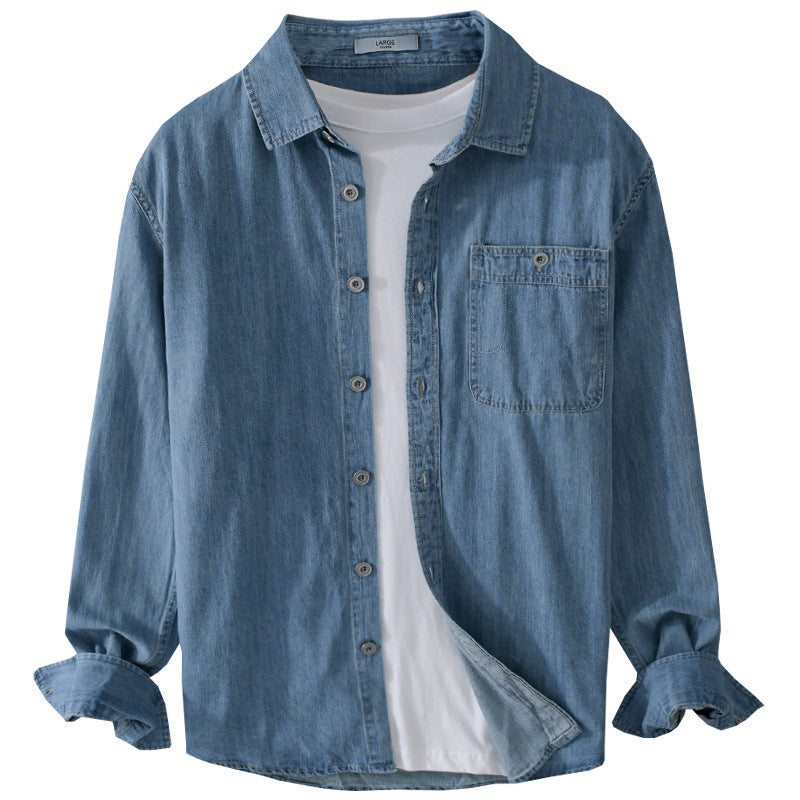 Men's denim overshirt in casual worker look with chest pocket and soft finish Chichicherry