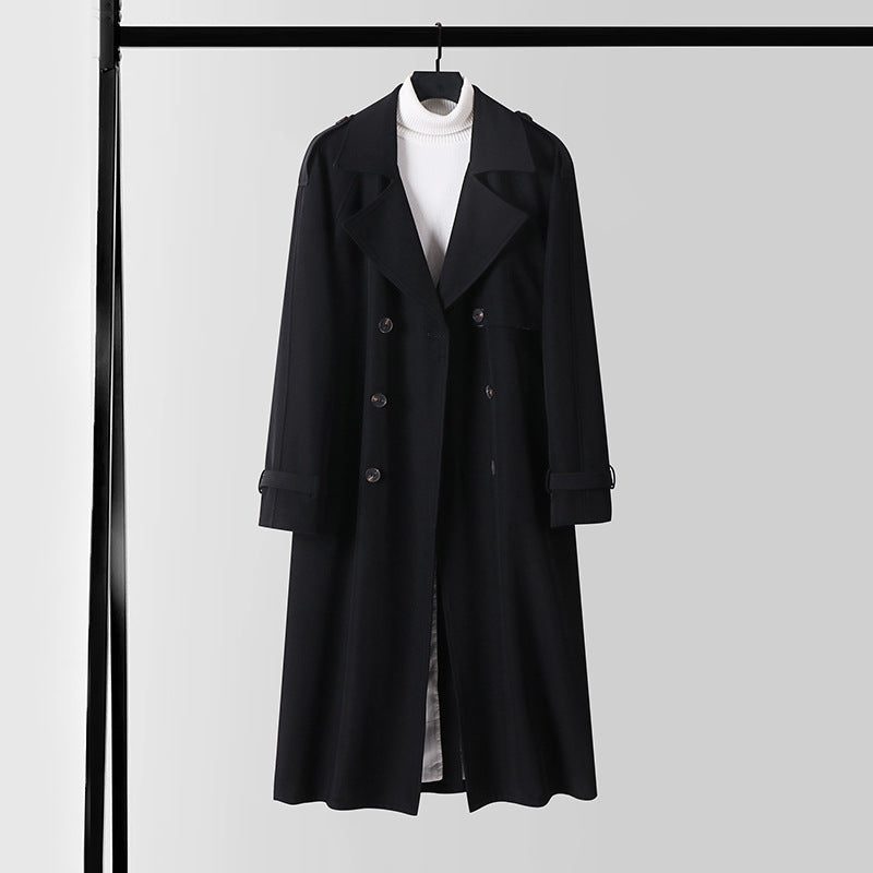 Ladies Elegant Maxi Trench Coat made of wool blend with wide shawl collar and tie belt Chichicherry