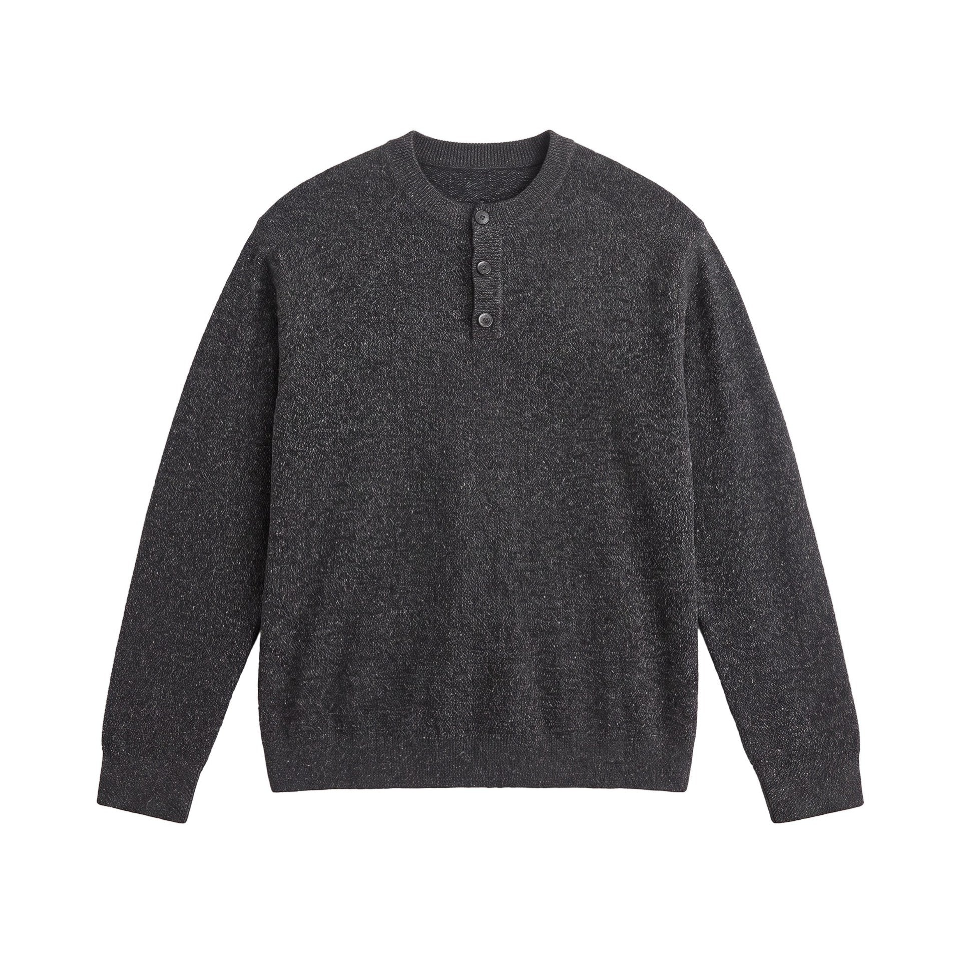 Men's Structured Henley Knit Sweater with Triple Button Placket Chichicherry