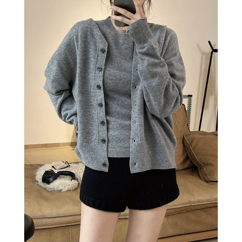 Women Soft Casual Knit Cardigan with Full Button Placket and Ribbed Cuffs Chichicherry