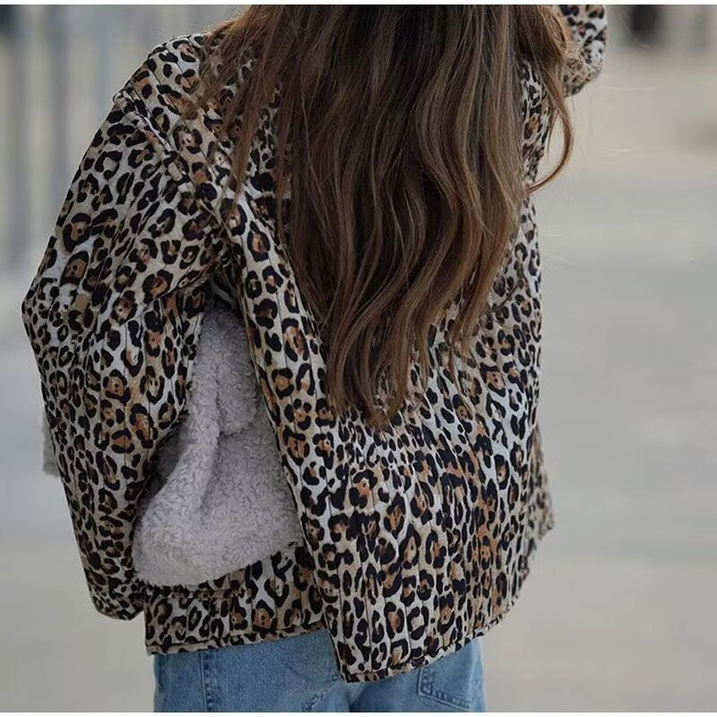 Women's Lightweight Blouson Jacket in Leopard Print with Ties and Patch Pockets Chichicherry
