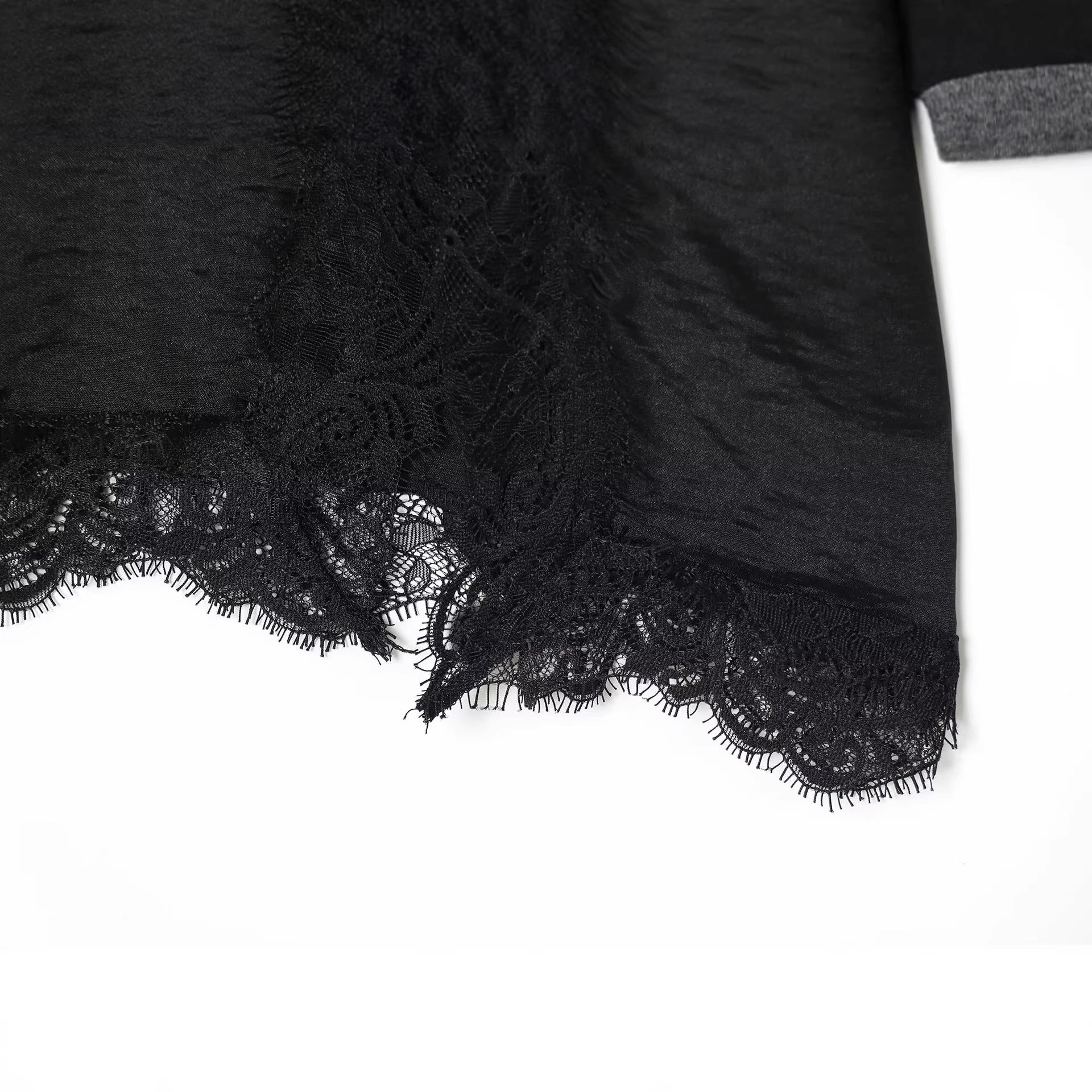 Women's Layered Look Long Sleeve with Satin Slip Insert and Lace Trim Chichicherry