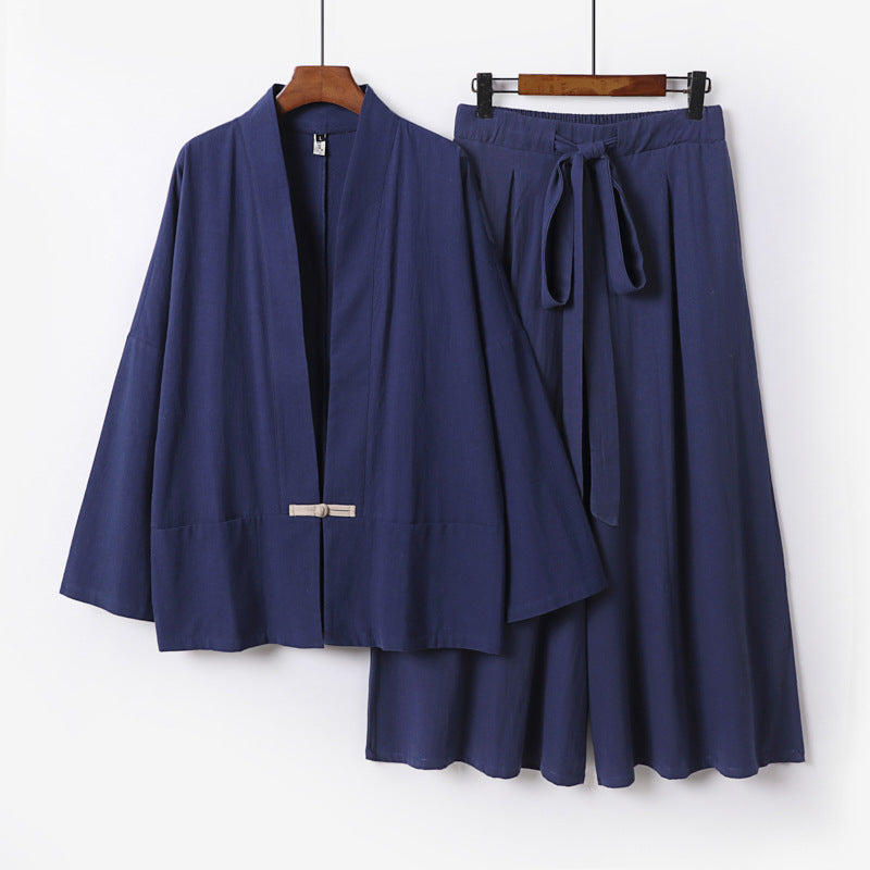 Women's Zen-inspired kimono set made of flowing viscose with short jacket and wide culotte pants Chichicherry