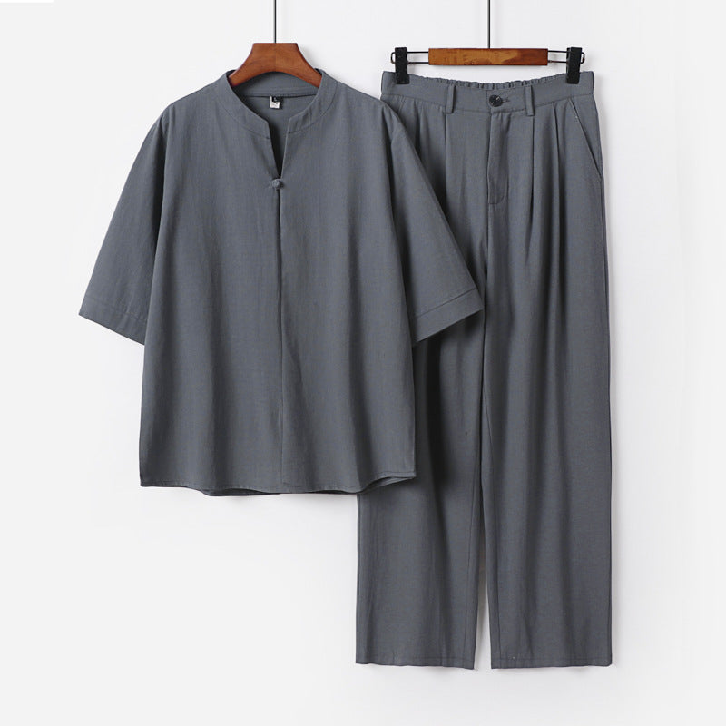 Men's Two-Piece Lightweight Leisure Set with Stand Collar and Elastic Waist Pants Chichicherry