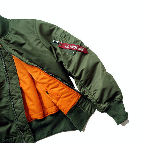 Men's flight bomber jacket with contrasting inner lining, utility arm pocket, and ribbed cuffs Chichicherry