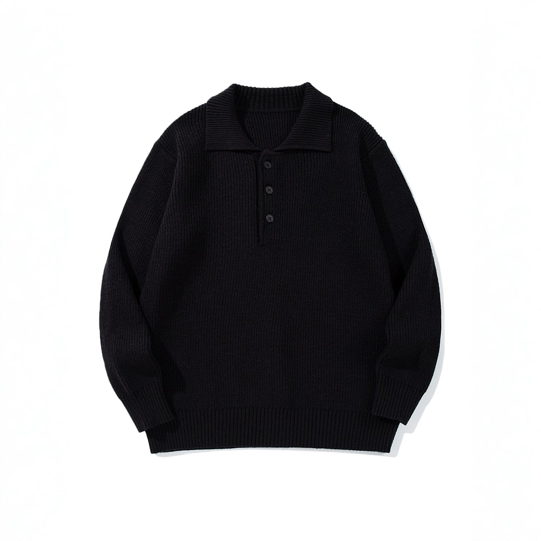 Men's Ribbed Polo Collar Sweater with Triple Button Placket and Relaxed Fit Chichicherry