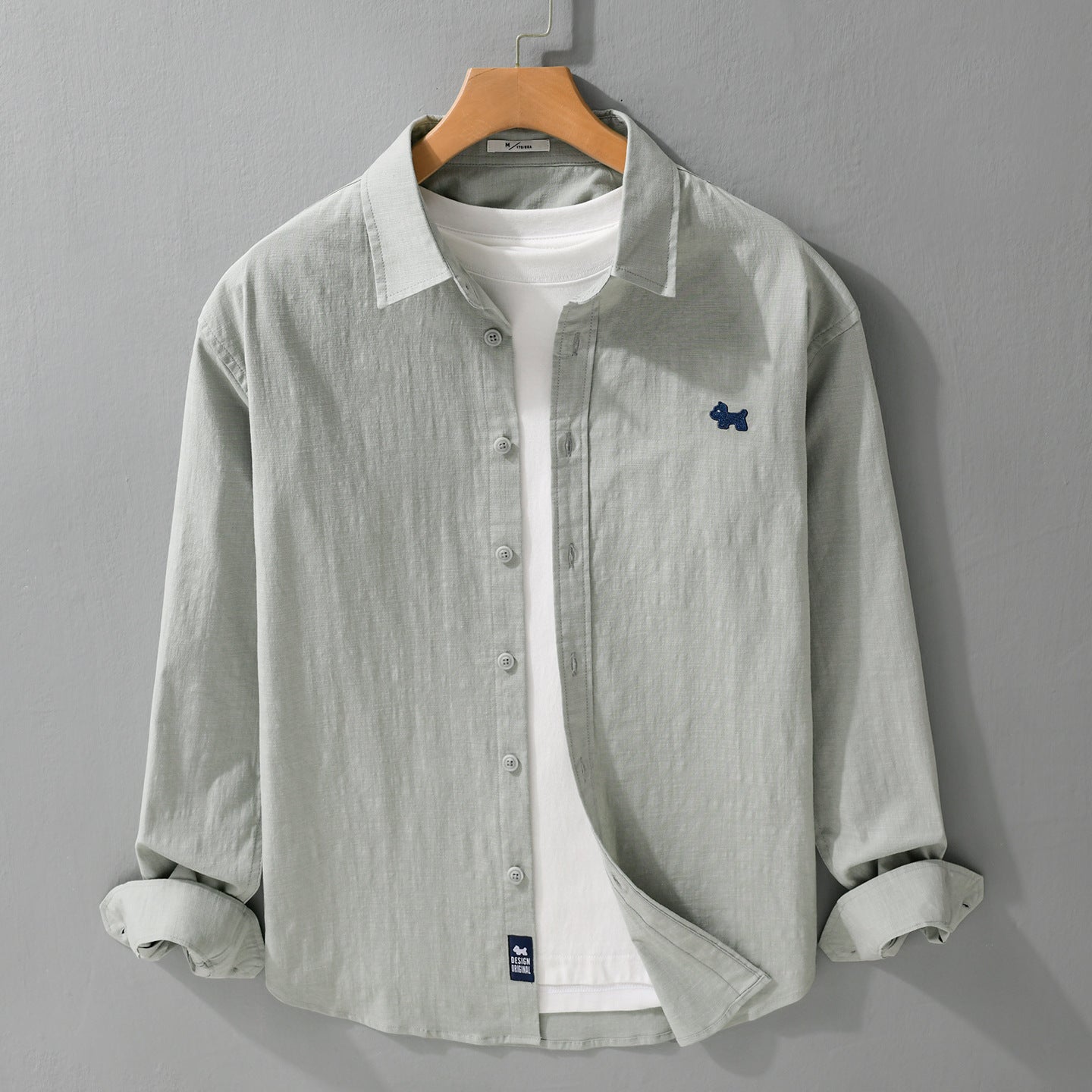 Men's Lightweight Cotton Layering Shirt with Integrated T-Shirt Insert and Dog Embroidery Chichicherry