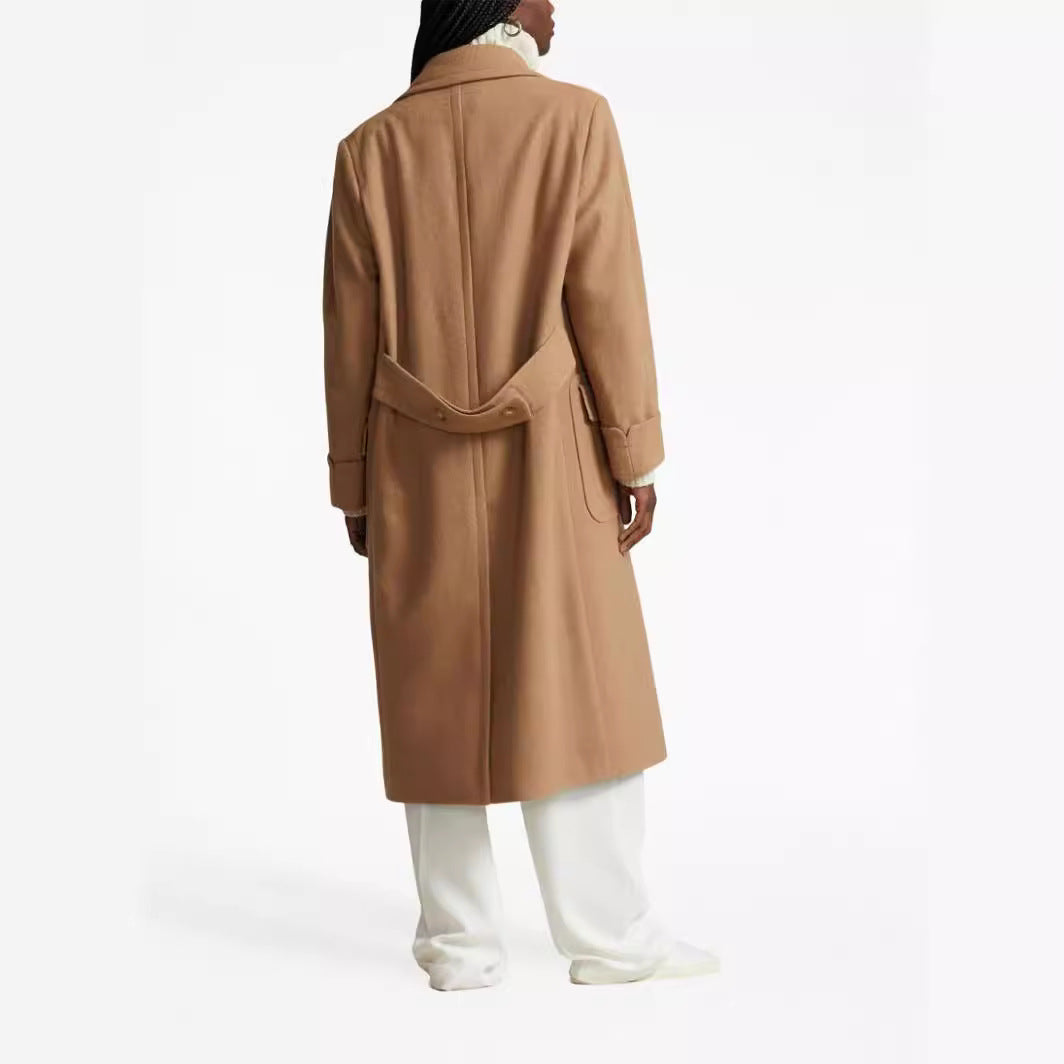 Women's longer double-breasted wool coat with wide cut and lapel collar Chichicherry