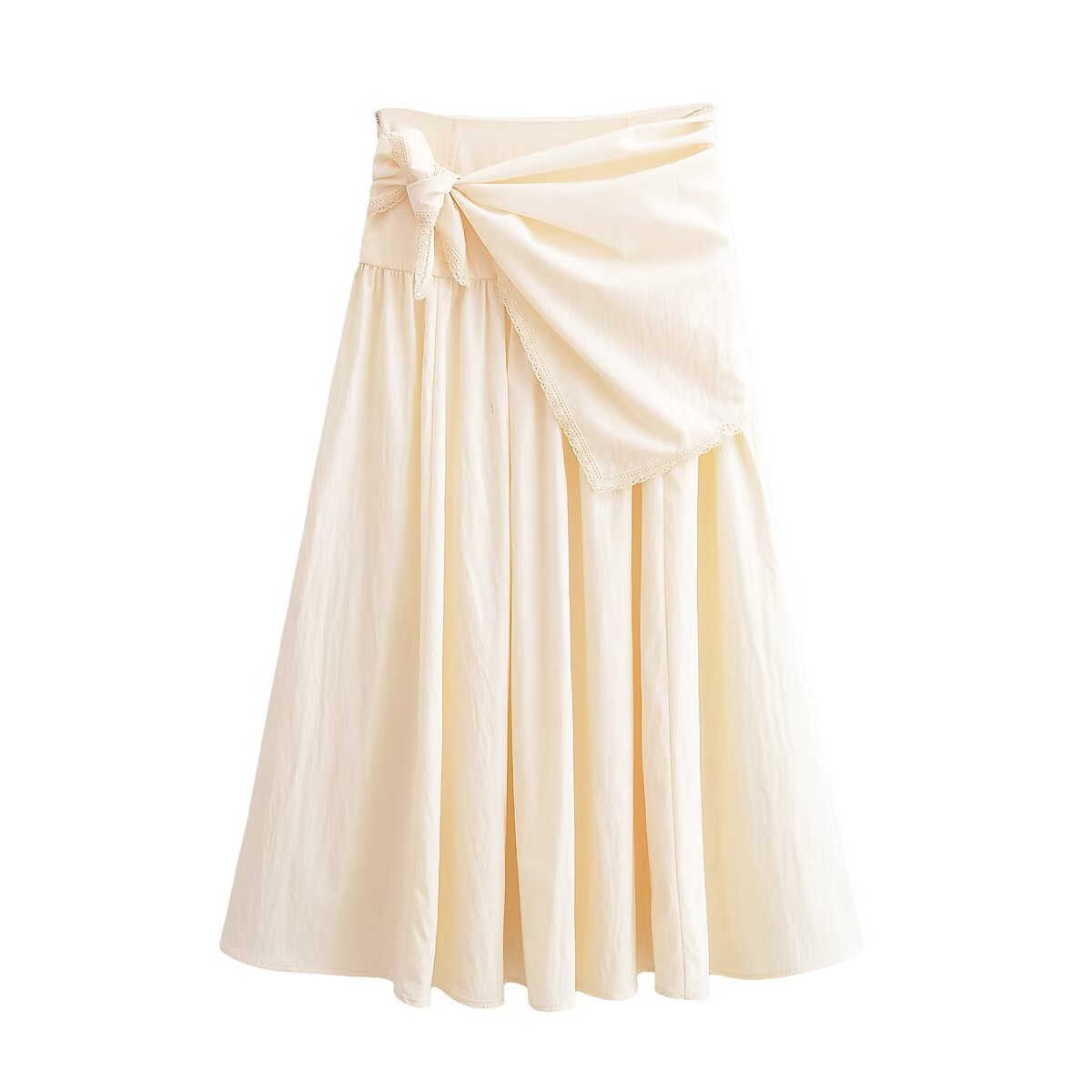 Women Midiskirt with Wrap Overlay, High Waist and Lace Trim Chichicherry