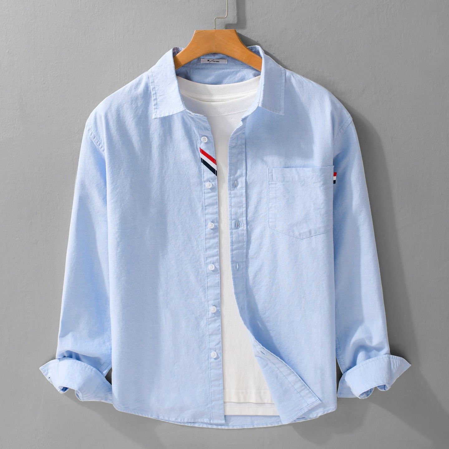 Men's Casual Cotton Overshirt with Chest Pocket and Subtle Tricolor Detail Chichicherry