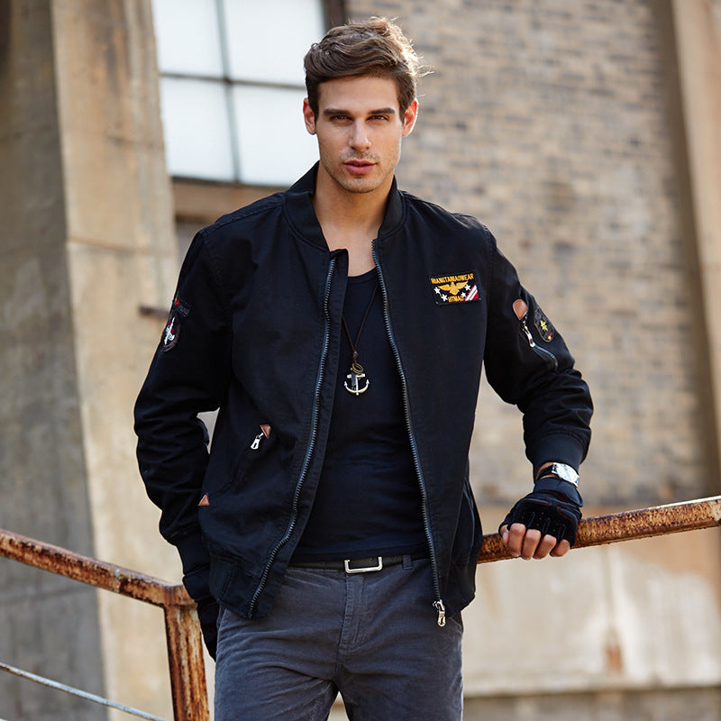 Men's Hooded Canvas Jacket in Military Utility Style with Camouflage Cuff and Ribbed Hem Chichicherry