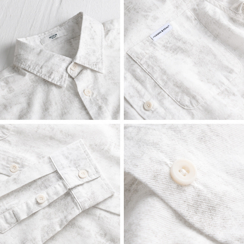 Men's Textured Lightweight Long Sleeve Overshirt with Allover Wash and Chest Pocket Chichicherry