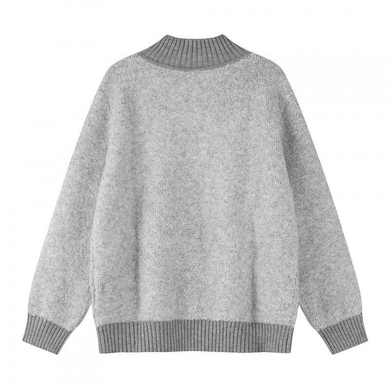Unisex Boxy knit sweater with Henley button placket and raised ribbed collar Chichicherry