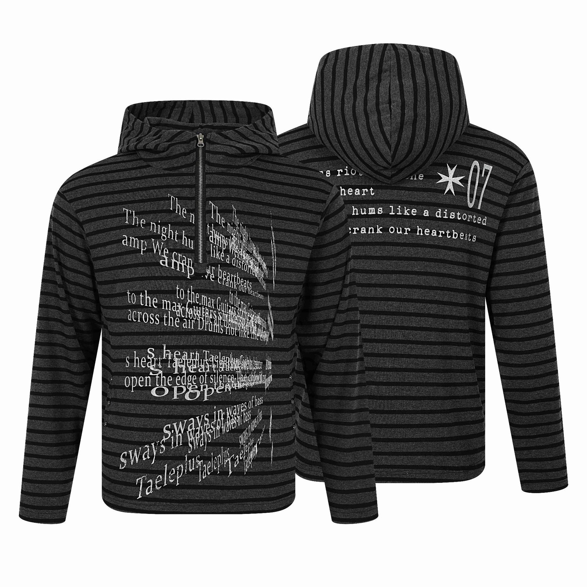 Unisex Striped Halfzip Pullover with Stand-up Collar and Typographic Front Print Chichicherry