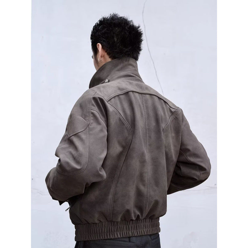 Herren Kurzjacke aus Veloursleder-Optik mit Reißverschluss und elastischem Saum Chichicherry