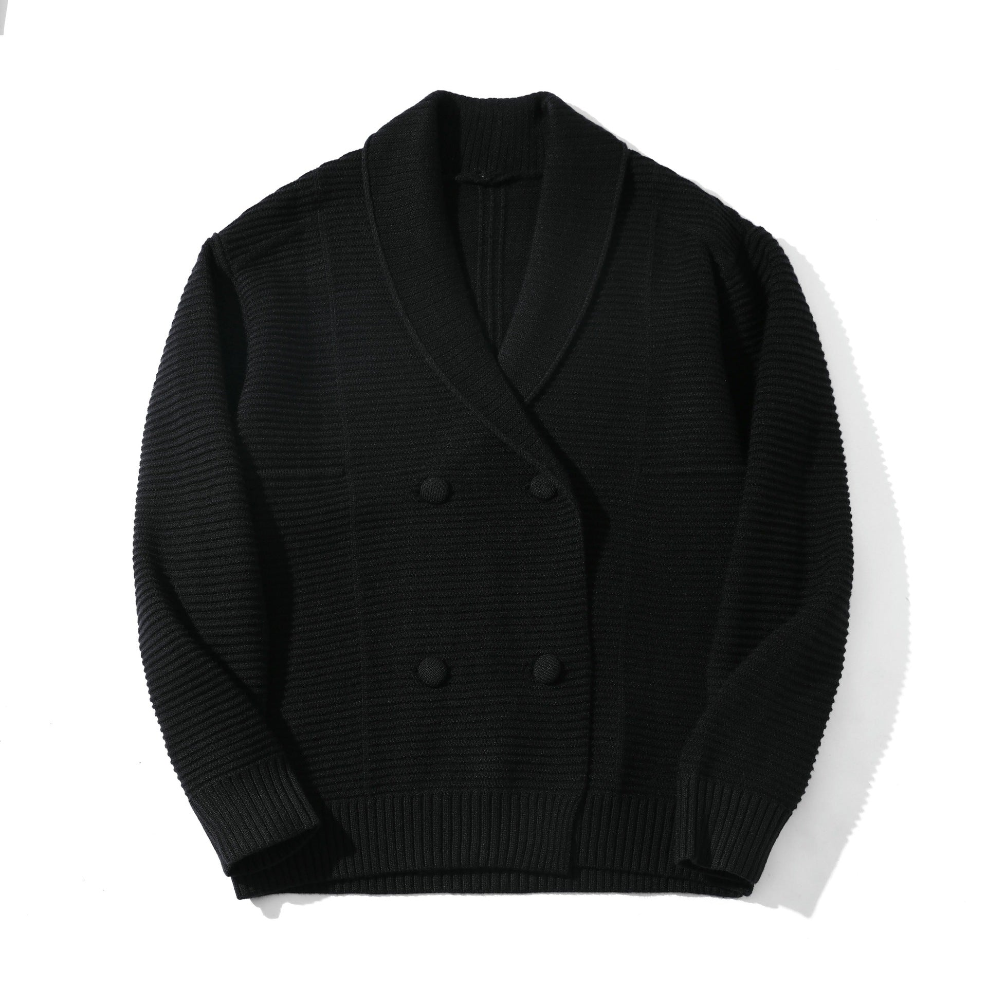 Women's Double-Breasted Knit Cardigan with Shawl Collar and Textured Knit Chichicherry