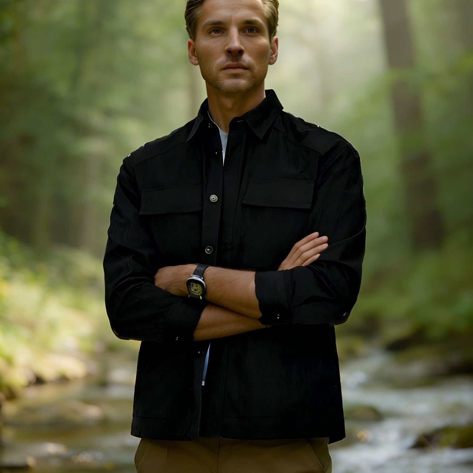Herren Leichtes Field-Overshirt mit aufgesetzten Brusttaschen und Hemdkragen Chichicherry