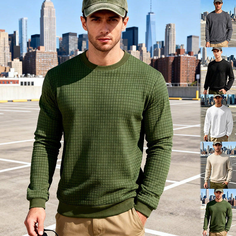 Men's textured waffle knit sweater made of cotton blend with round neckline Chichicherry