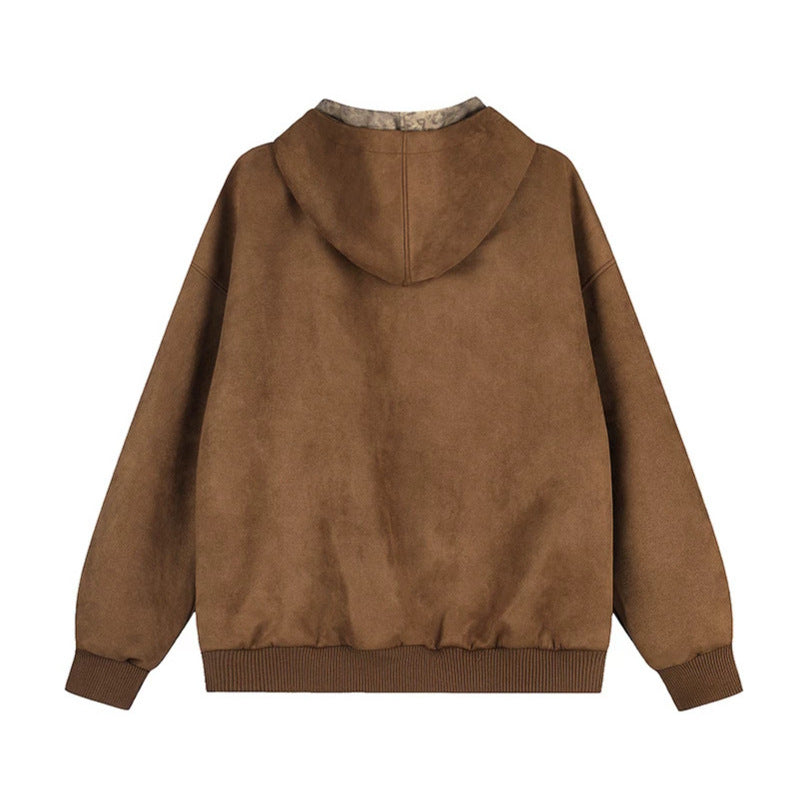 Women's hooded zip jacket made of velour imitation with teddy lining and ribbed cuffs Chichicherry