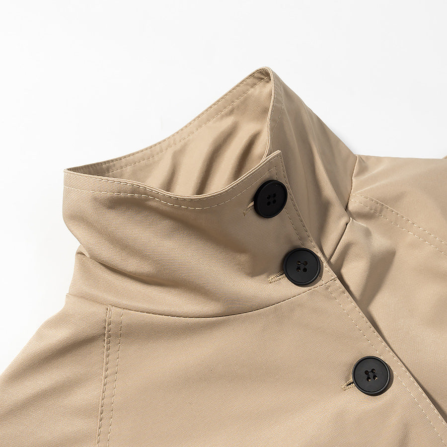 Ladies short tailored trench coat with high button placket and waist belt Chichicherry