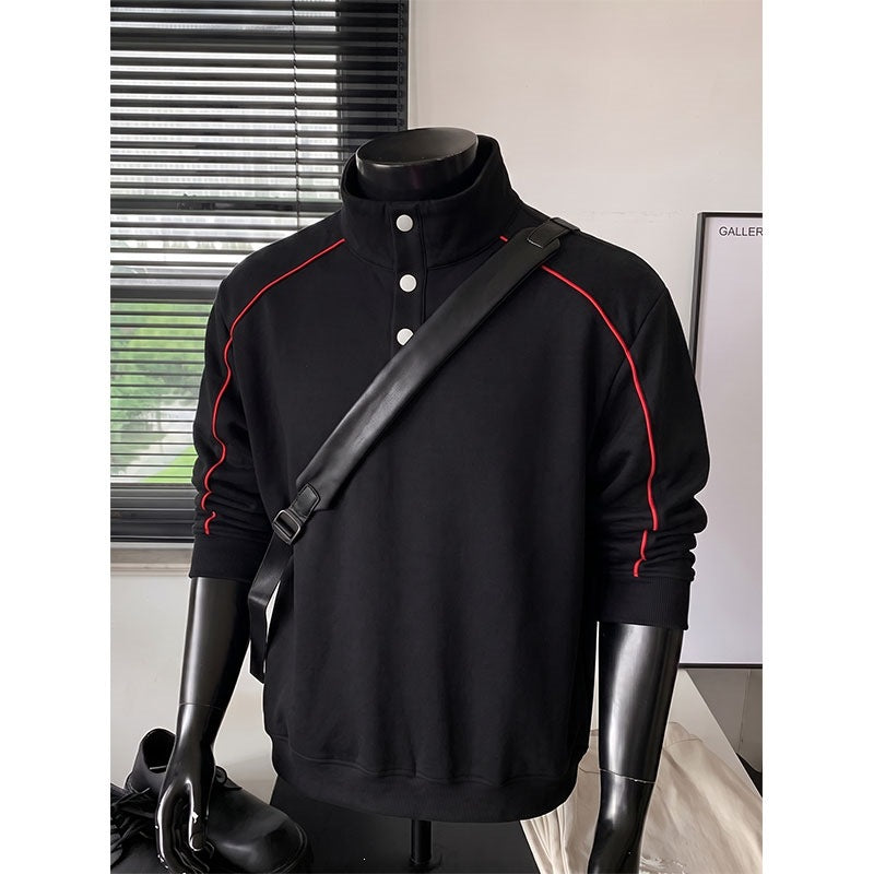 Men's sweatshirt with stand-up collar, snap-button half placket and contrasting shoulder piping Chichicherry