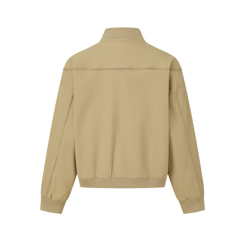 Men's Short-Cut Boxy Bomber Jacket with Ribbed Collar, Concealed Button Placket, and Side Pockets Chichicherry