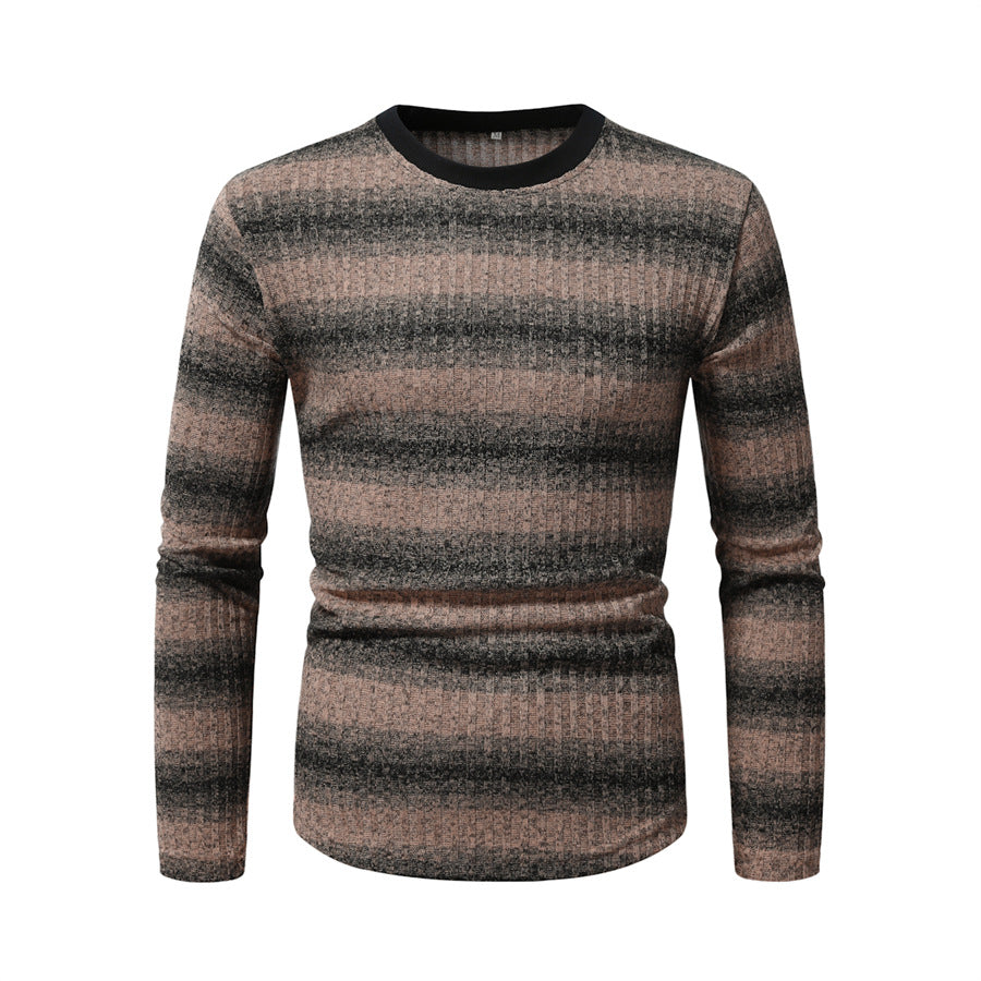 Men's Slim-Fit Fine Knit Sweater with Horizontal Gradient and Ribbed Texture Mix Chichicherry