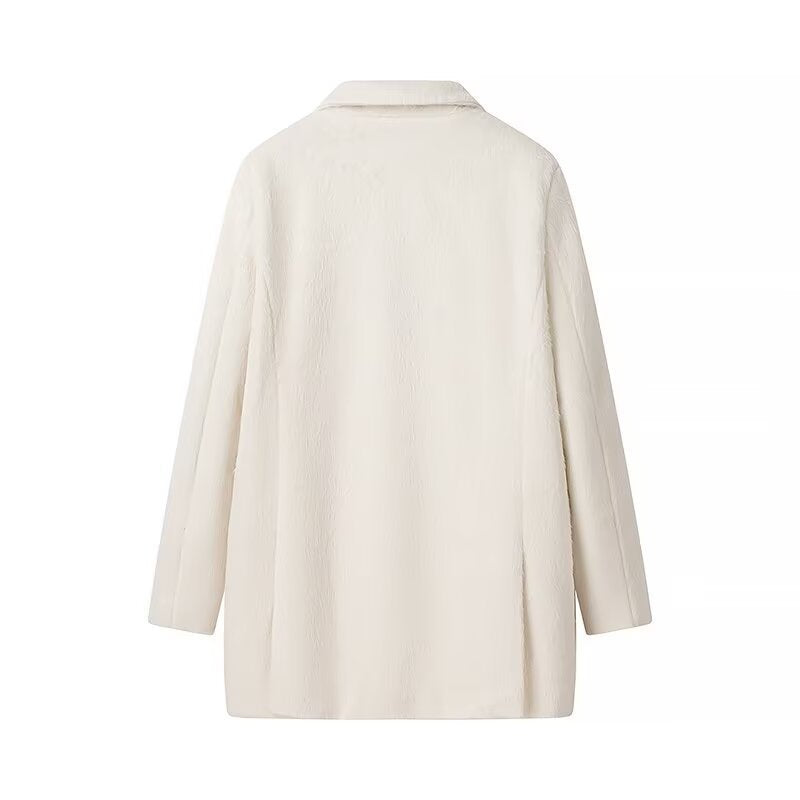 Women Padded Oversized Blazer Coat with Lapel Collar and Patch Pockets Chichicherry