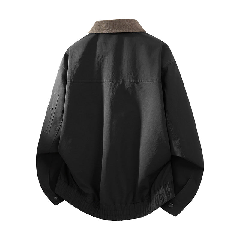 Men's Oversized Bomber Jacket in Worker Style with Cord Collar, Flap Pockets, and Elastic Hem Chichicherry